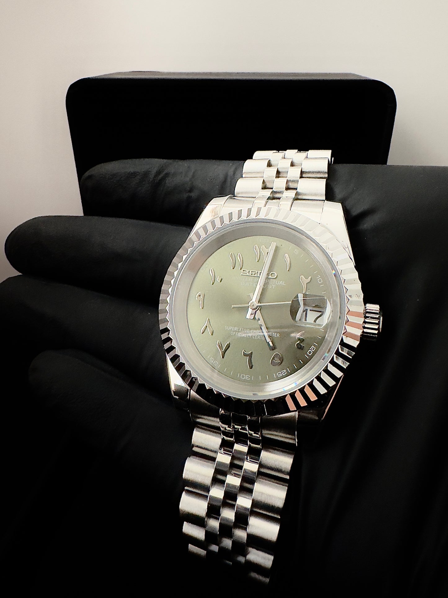 Seiko Arabic Dial Datejust | Olive (Silver)