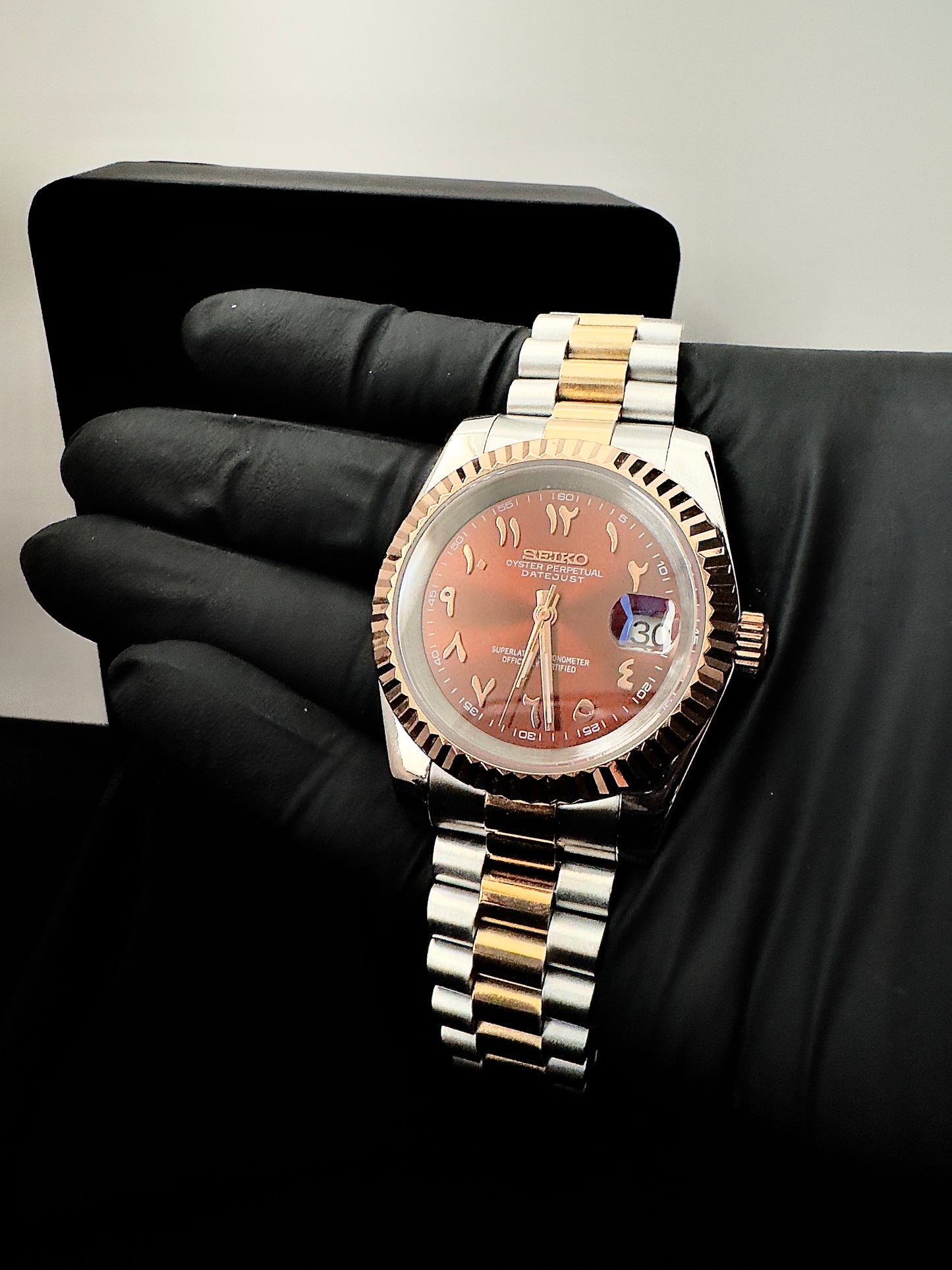 Seiko Arabic Dial Datejust | Chocolate (Two-Tone Rose Gold)