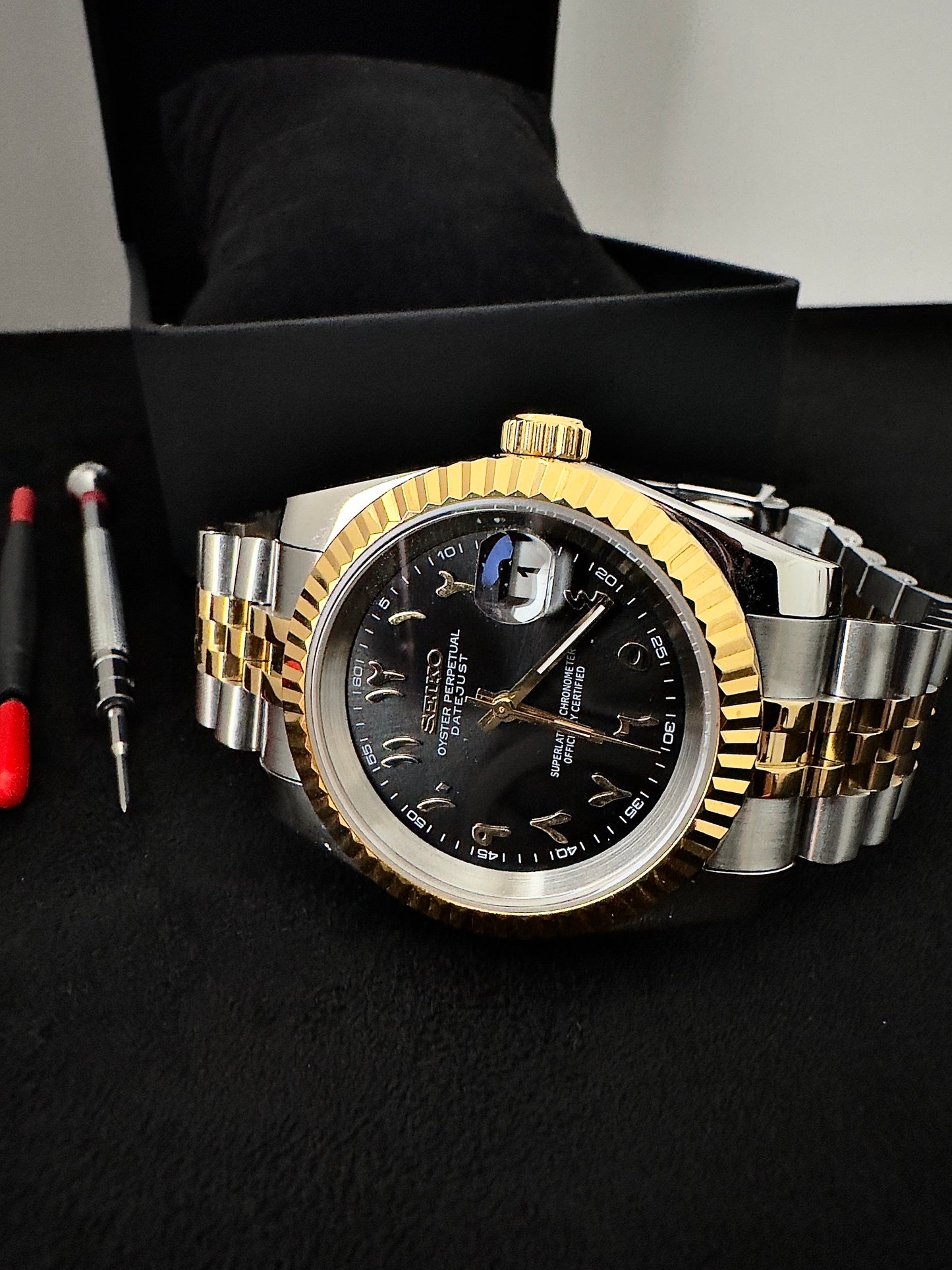 Seiko Arabic Dial Datejust | Black (Two-Tone Gold)