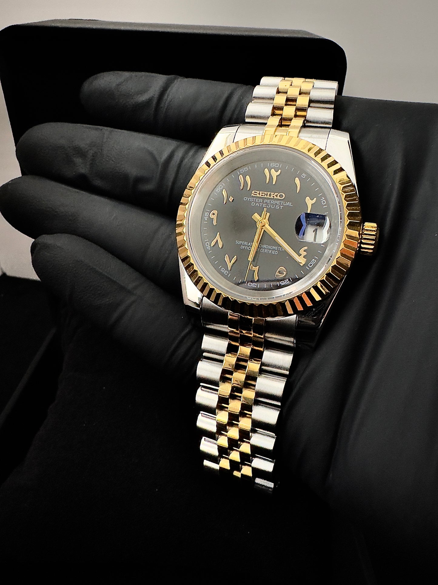 Seiko Arabic Dial Datejust | Black (Two-Tone Gold)
