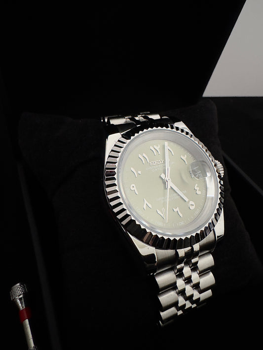 Seiko Arabic Dial Datejust | Olive (Silver)