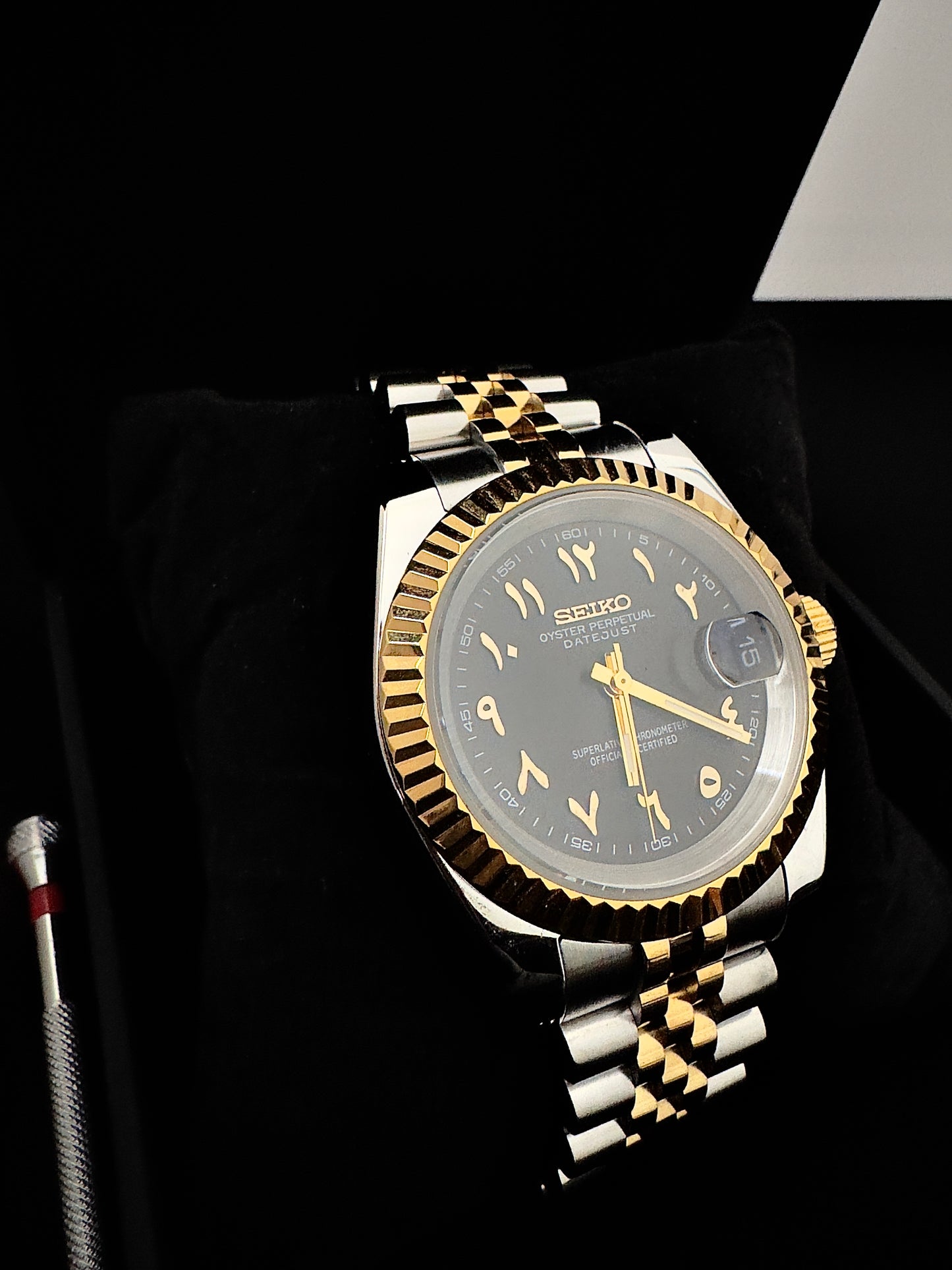 Seiko Arabic Dial Datejust | Black (Two-Tone Gold)